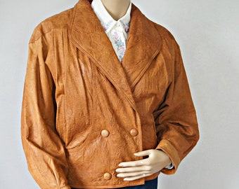 Vintage Leather Jacket 1980's Bomber Style Butterscotch Krinkle Size Tagged XS