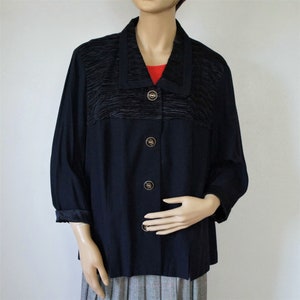 Vintage Jacket Navy Blue Slouchy 50's Style Lightweight Button Front No Size Tag See Measurements image 1