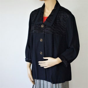 Vintage Jacket Navy Blue Slouchy 50's Style Lightweight Button Front No Size Tag See Measurements image 2