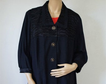 Vintage Jacket Navy Blue Slouchy 50's Style Lightweight Button Front No Size Tag See Measurements