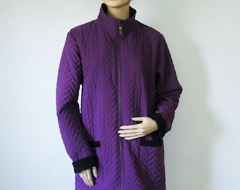 1990's Jacket Quilted Vintage Coat Eggplant Purple Farm Carcoat Lightweight Size Medium