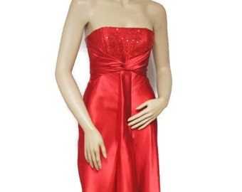 Extra Small Red Strapless Gown by Jessica Mc Clintock Prom 1990's Sequined Sash Formal Maxi Satiny Size 1