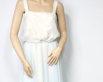 Vintage 1970's Dress Pale Blue Chiffon Party Bridesmaid Sundress Size 8