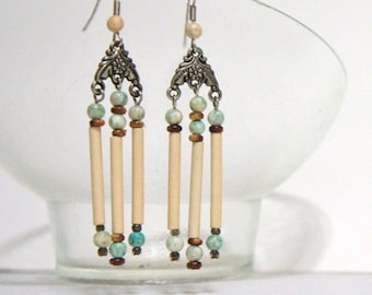 Pierce Earrings Dangle Southwest Chandelier Neutral Beaded