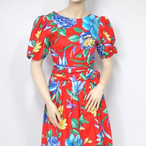 90’s Red Tropical Print Dress