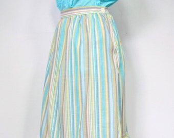 Striped Ruffle Skirt Vintage Prairie Circus Color Boho Full Skirt Cotton Blend Size 14