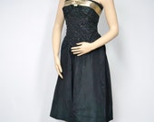 Vintage Dress Little Black Prom Strapless Formal 1980 39 s Party Short Tea Length Cocktail Clubbing Size 7