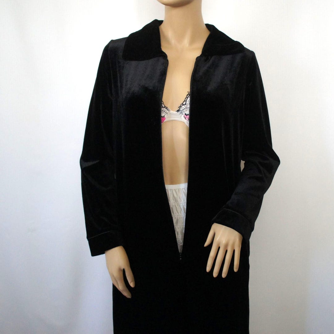 Vintage 1990's Robe Black Velour Jasmine Rose Zip Front Long Size Small ...