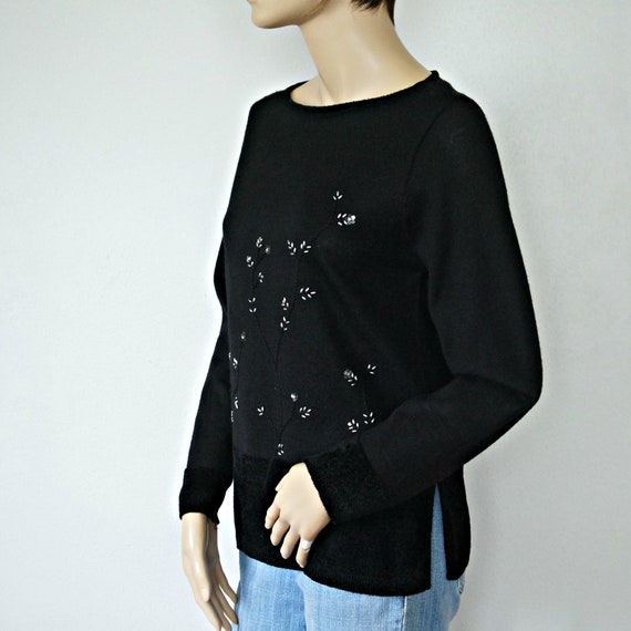 Beaded Black Pullover Sweater Vintage Long Sleeve… - image 5