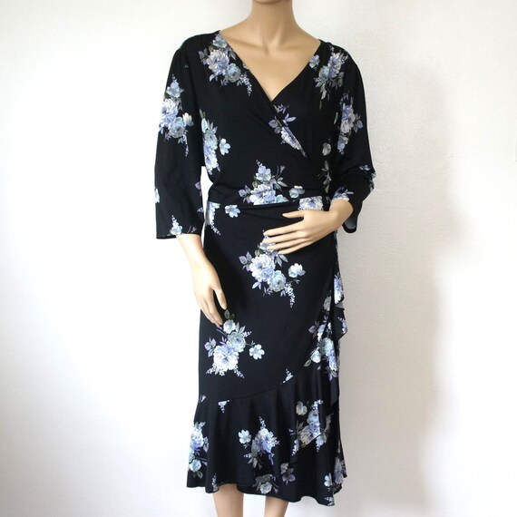 Blue Floral Robe Vintage 1990's Full Ruffle Skirt… - image 5