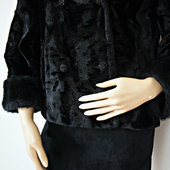 Plush Black Jacket Size Small Coat Faux Fur 1960's El… - Gem