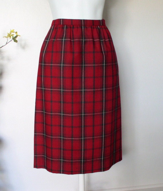 Red Plaid Skirt Size 10 Wool 1970's 1980's Vintag… - image 2