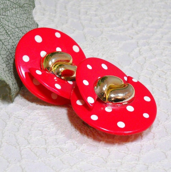 Vintage Earrings Clip 1980's Big Bold Bright Red … - image 1