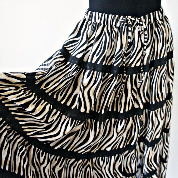 Vintage Skirt Full Exotic Zebra Black and White Gypsy Gathered | Etsy