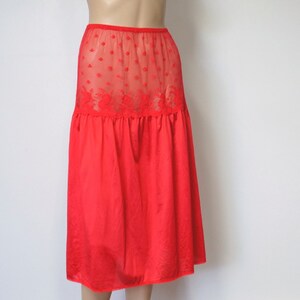 Half Slip Red 1980's Vintage Lingerie Sweet Lace Petticoat Nylon Net Size Medium image 2