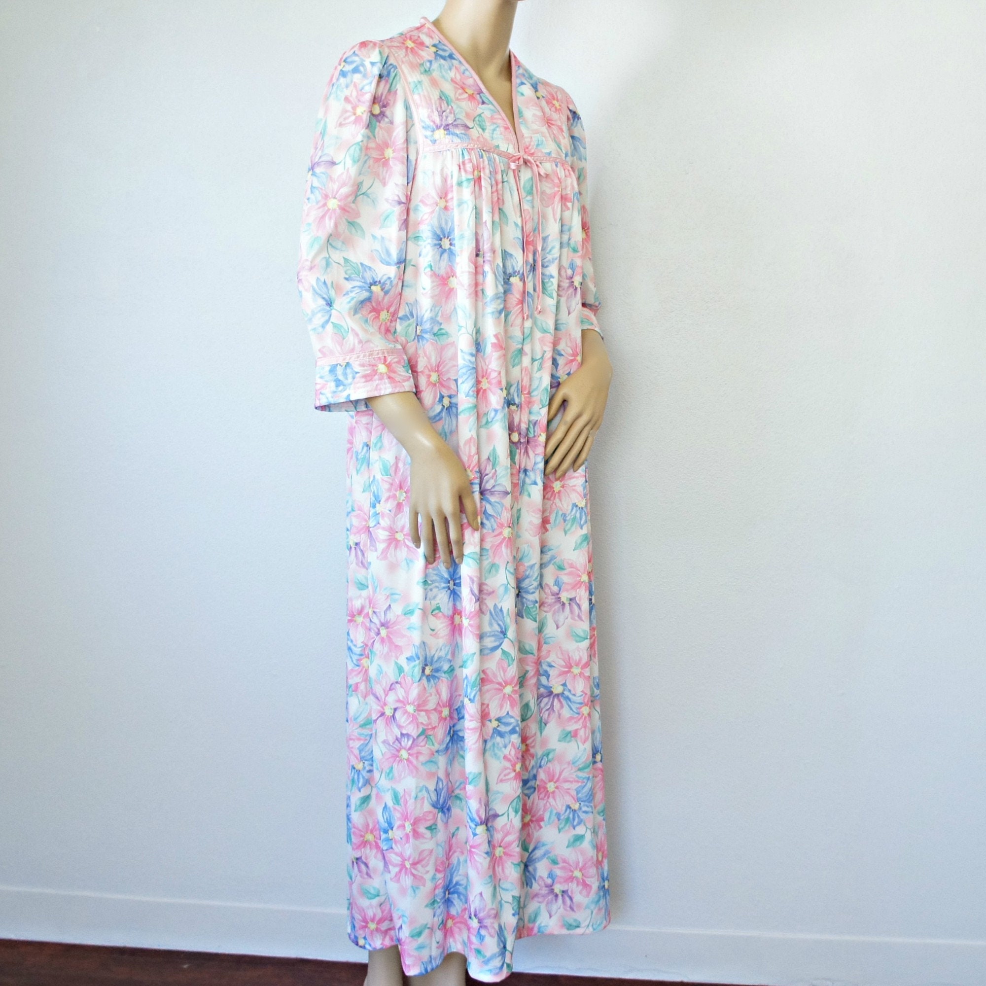 Vintage Dressing Gown Robe Nightgown Floral Long Size 12/14 Etsy UK