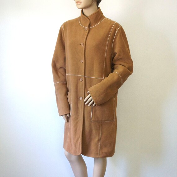 Vintage Coat Reversible Blanket Patchwork Brown C… - image 10