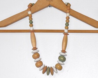 Vintage Necklace Wood Tribal Boho Neutral Bead Natural Bold Big Jewelry