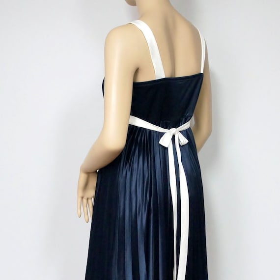 Vintage Dress Navy Blue Sundress Silky Empire Wai… - image 9