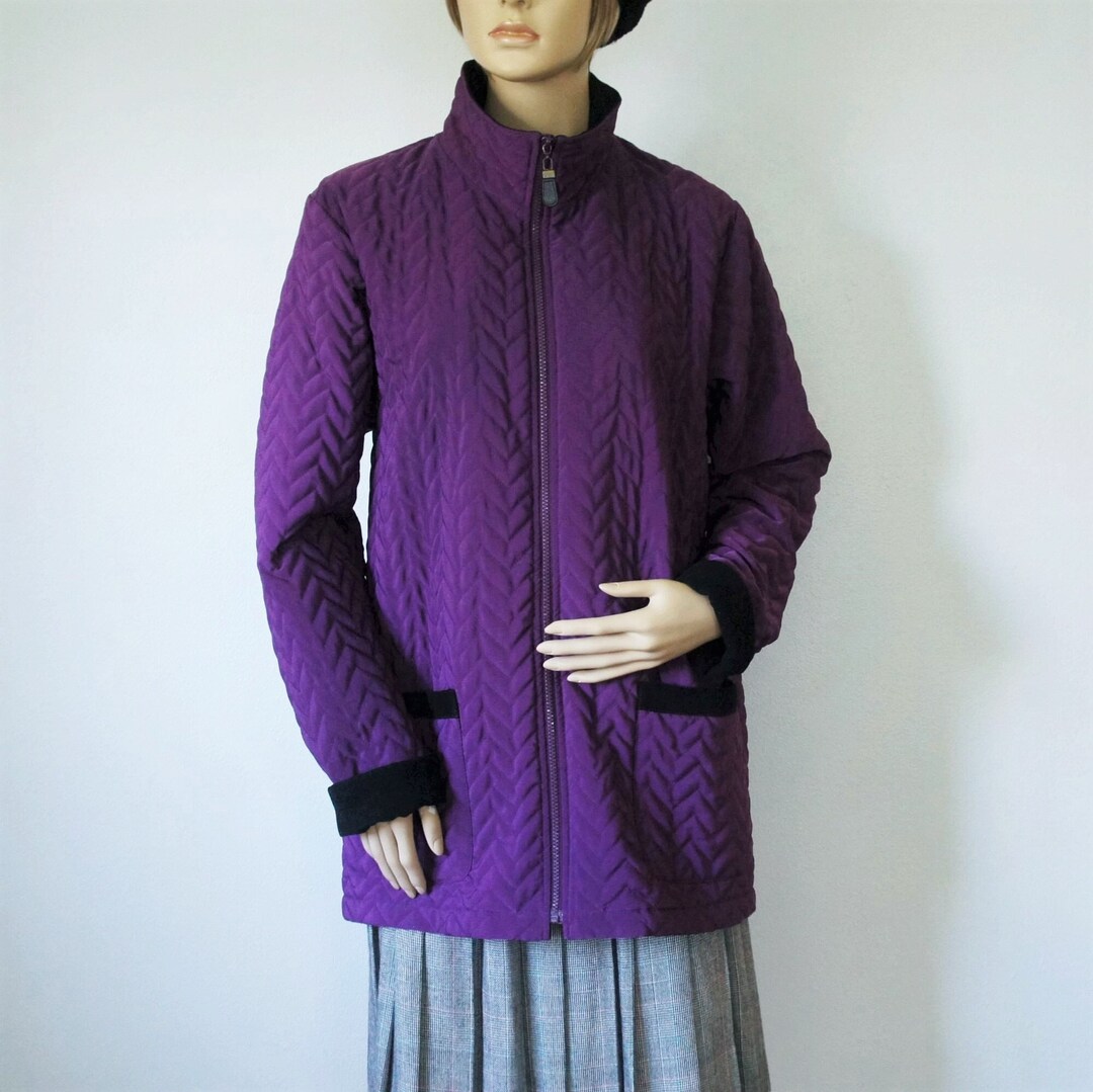 1990's Quilted Jacket Coat Vintage Eggplant Purple Farm Car Coat Lightweight Size Tagged Medium