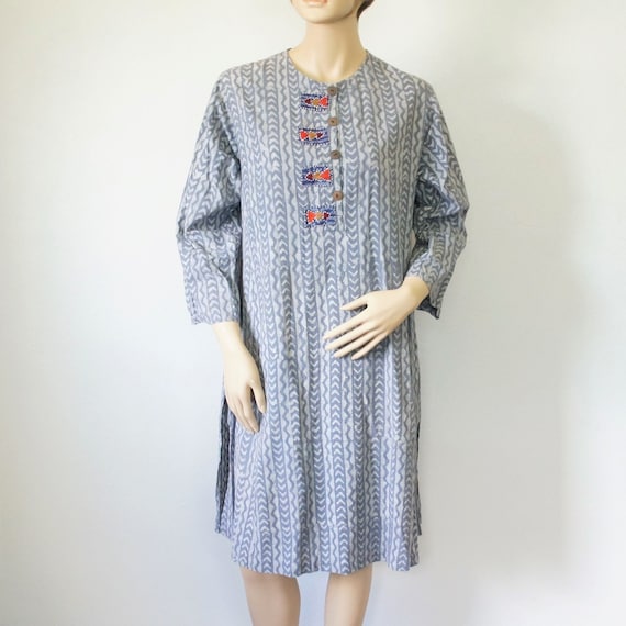 Cotton Caftan Ethnic Gray Comfort Dress Vintage K… - image 1