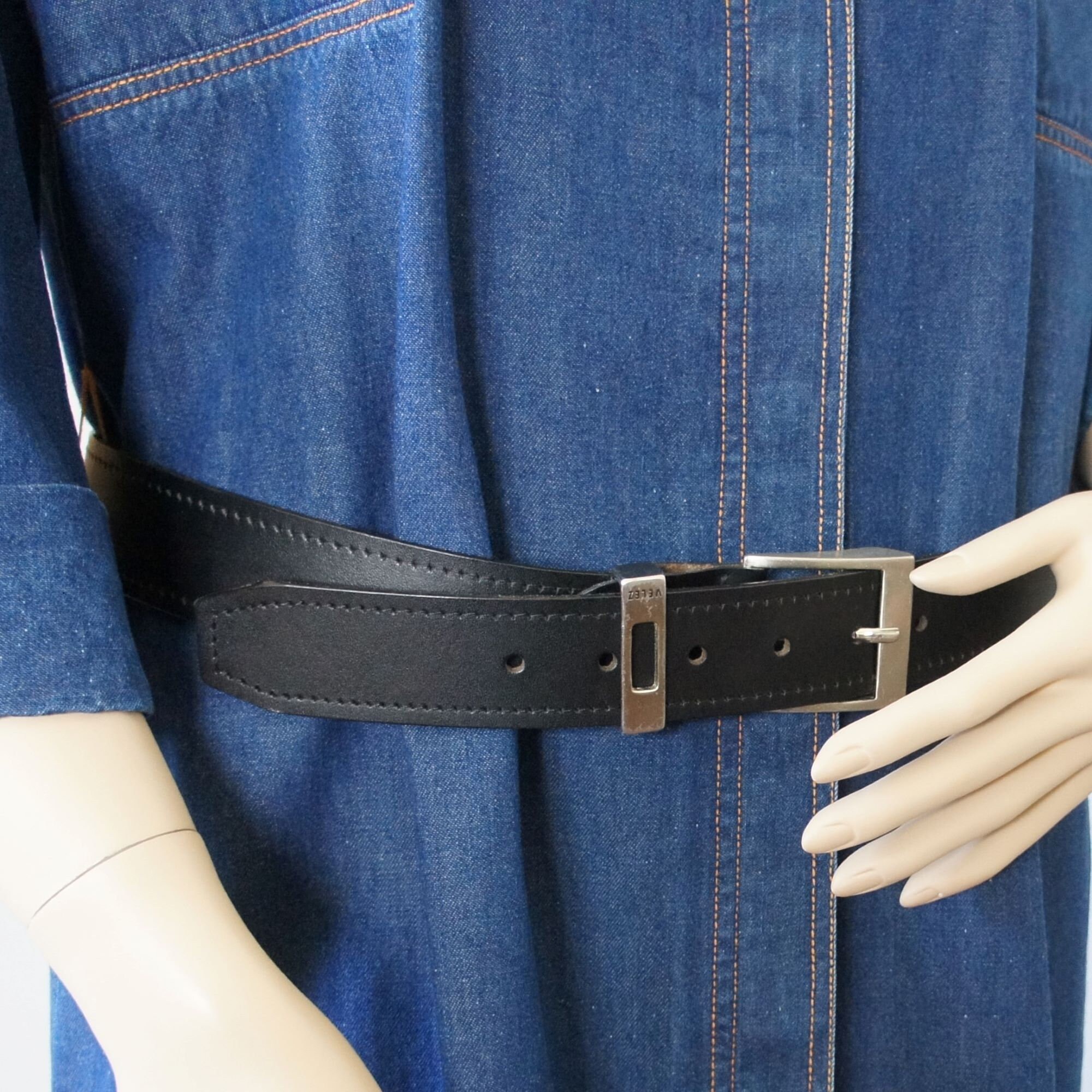 VÈLEZ Vintage Hand Tooled Genuine Leather Belt Hand Tooled Black Leather Belt: Western Native Design  main image 4