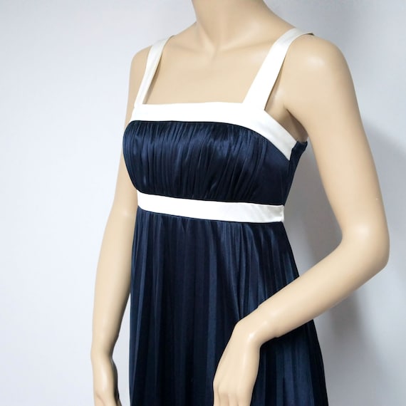 Vintage Dress Navy Blue Sundress Silky Empire Wai… - image 7