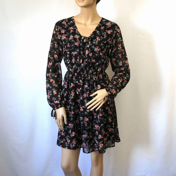 Vintage Dress 1980's Floral Feminine Cottagecore Long Sleeve Extra Small