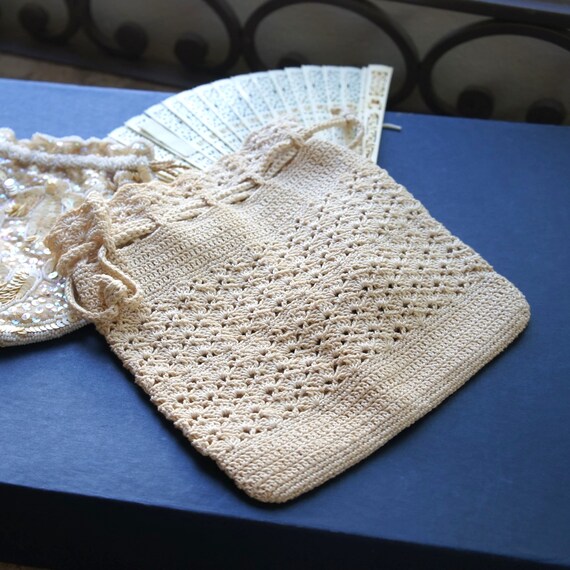 Vintage Purses Antique Drawstring One Crocheted O… - image 8