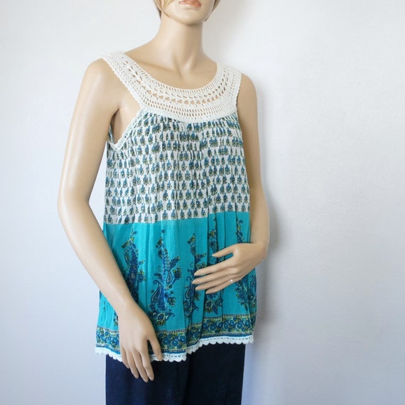 Blouse Sleeveless Crochet Vintage Summer Gauze India … Gem