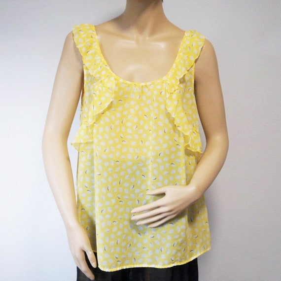 Vintage Blouse Yellow Sheer Pistachio Sleeveless … - image 5