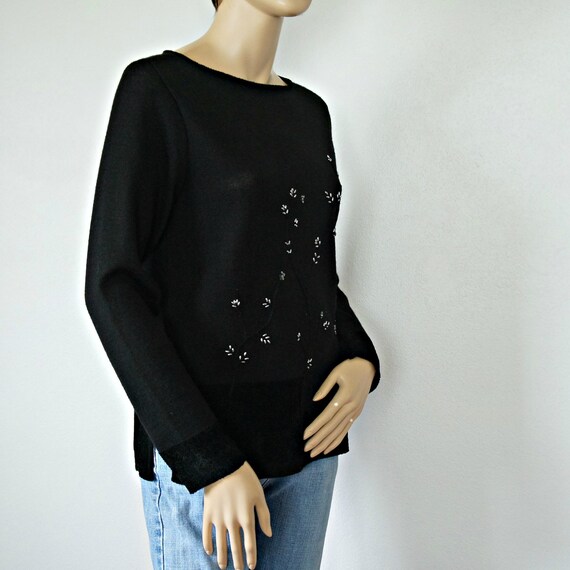 Beaded Black Pullover Sweater Vintage Long Sleeve… - image 9