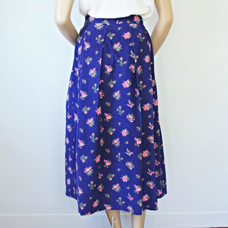 Vintage Skirt Blue Floral Small Wale Corduroy Full Midi - Etsy