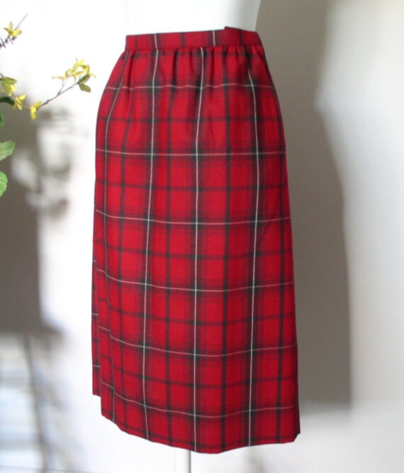 Red Plaid Skirt Size 10 Wool 1970's 1980's Vintag… - image 3