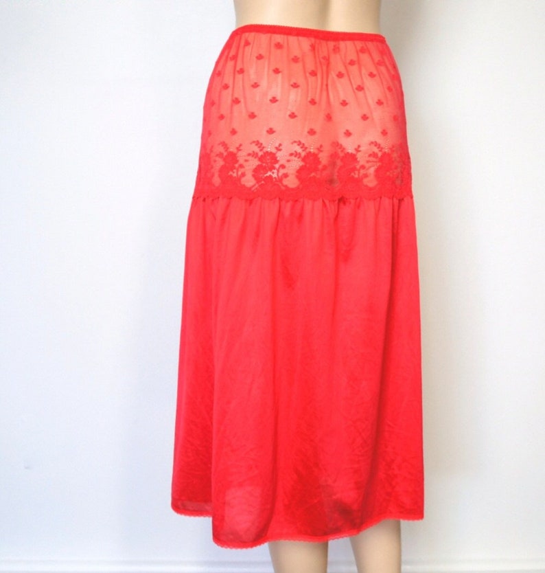 Half Slip Red 1980's Vintage Lingerie Sweet Lace Petticoat Nylon Net Size Medium image 1