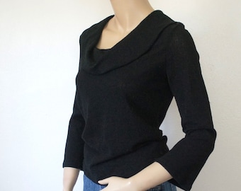 Small Knit Top Fashion Bug Black Cowl Neck Bell Sleeve