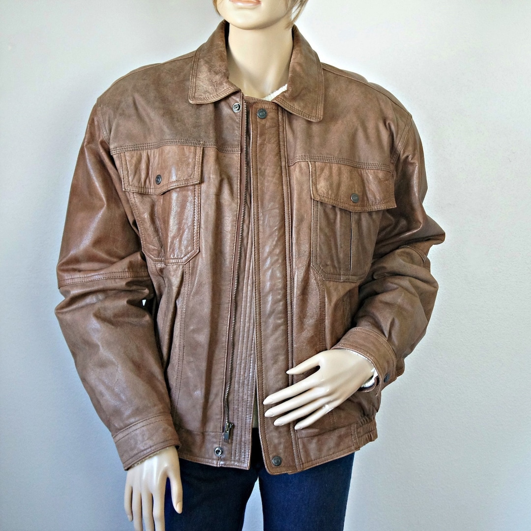1980's Levi's Leather Jacket Vintage Bomber Trucker Men's Brown