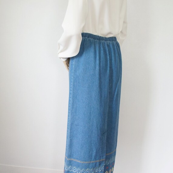 Long Denim Skirt Embroidered Size Small Denim & C… - image 6