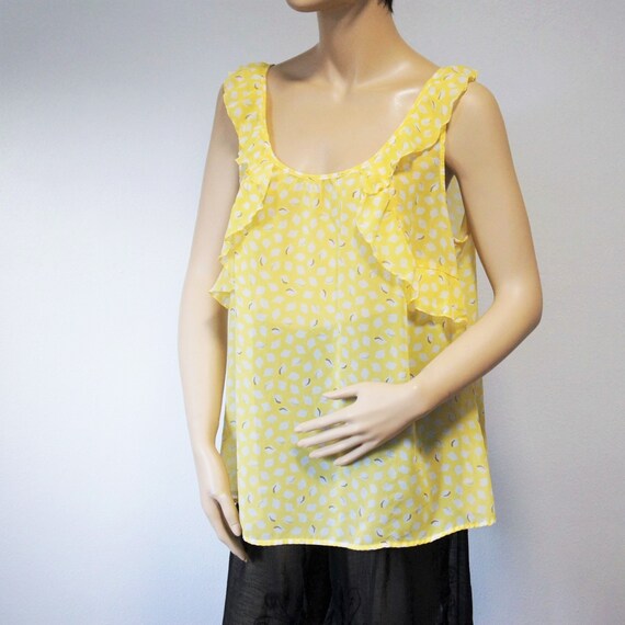 Vintage Blouse Yellow Sheer Pistachio Sleeveless … - image 9