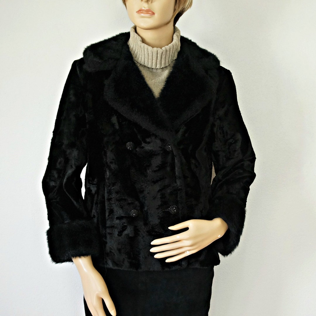 Veste en peluche noire taille petit manteau fausse fourrure années