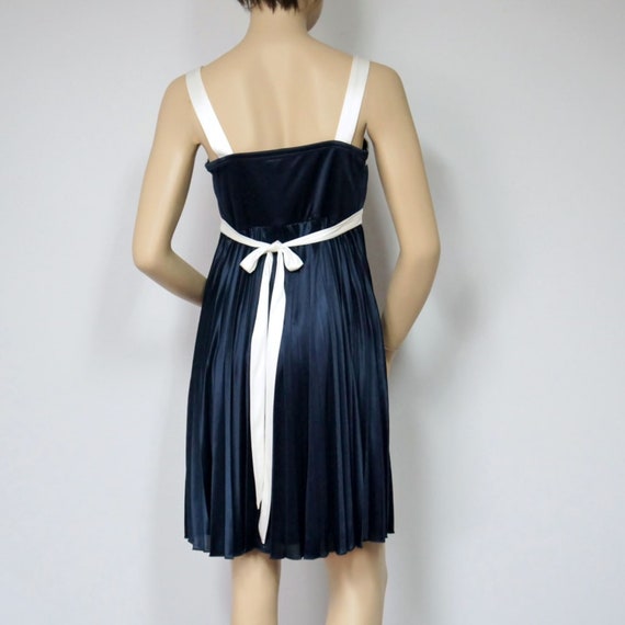 Vintage Dress Navy Blue Sundress Silky Empire Wai… - image 4