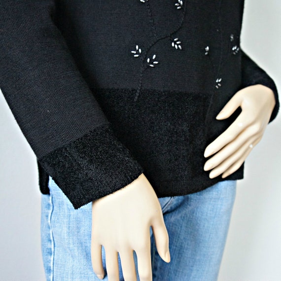 Beaded Black Pullover Sweater Vintage Long Sleeve… - image 2