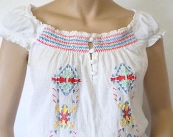 Vintage Gauze Blouse Young Girl's Peasant Blouse Embroidered Size Tagged Large (Teen)