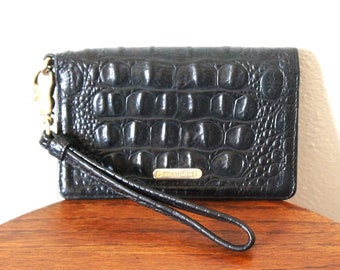 Leather Wallet Wristlet Brahmin Black Bi Fold