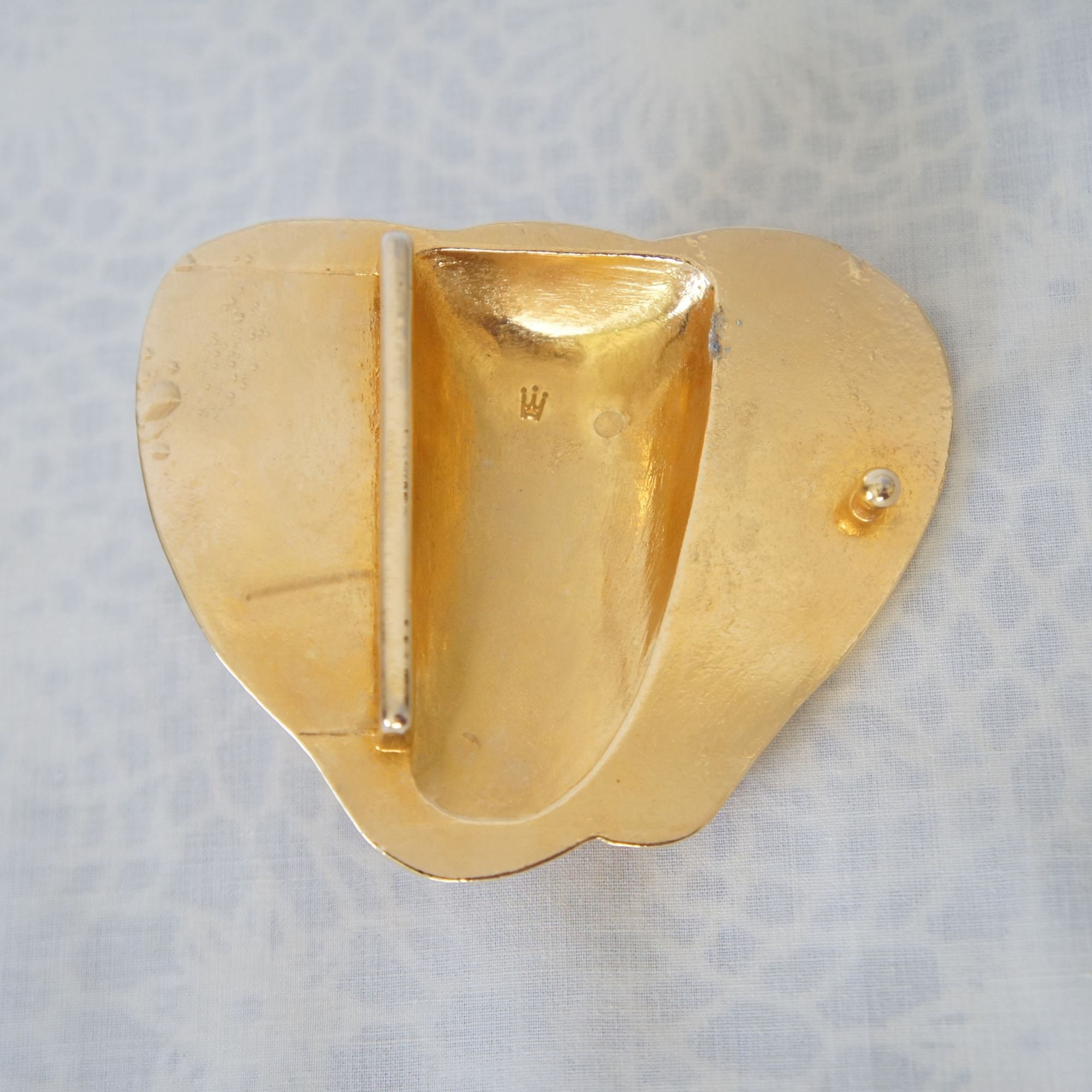 Belt Buckle Vintage Lucky Elephant Trunk up Gold Tone Metal 