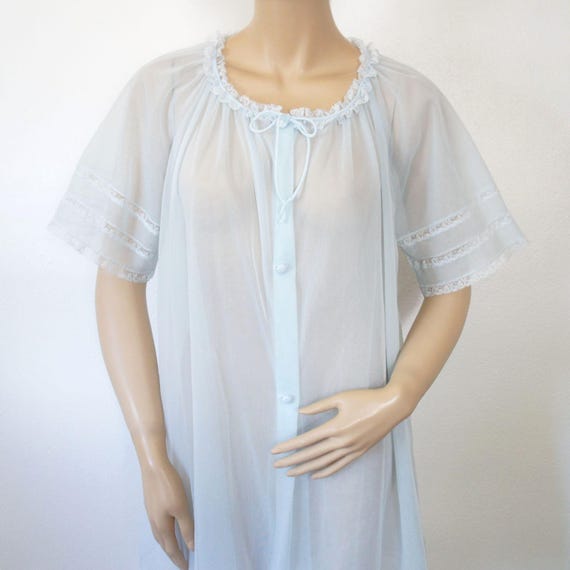 Robe 1960's Vintage Sheer Baby Doll Wedding Robe … - image 5