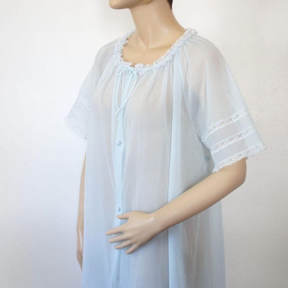 Robe 1960's Vintage Sheer Baby Doll Wedding Robe … - image 3
