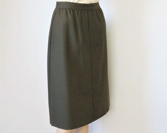 Skirt Vintage Army Green Wool A-Line 1960's 1970's Size 4 Size Small 26 Inch Waistband