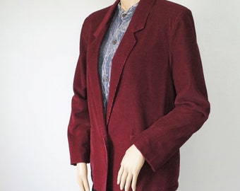 Vintage 1970's Blazer Corduroy Jacket Boyfriend Burgandy Maroon Size 11 - 12