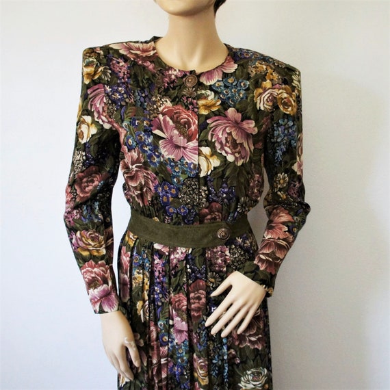 Floral Dress Shirtwaist Vintage 1980's Long Sleev… - image 9